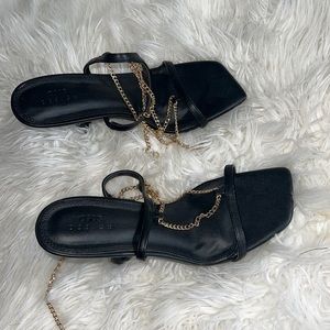 ASOS Black heeled sandals with chain trims